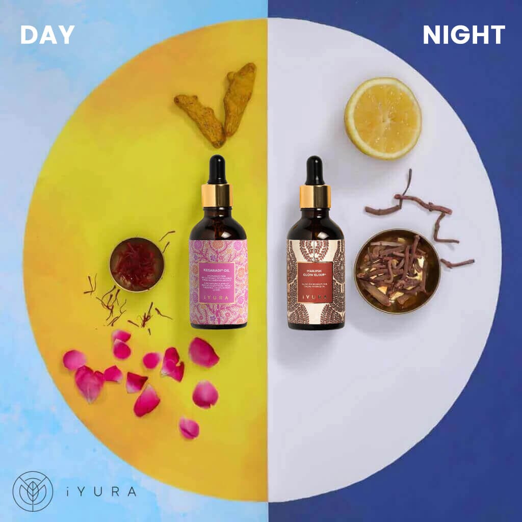 Day &amp; Night Face Oil Duo - Best Moisturizer for Healthy Skin - Ayurvedic Natural Skincare Set Beauty set iYURA 