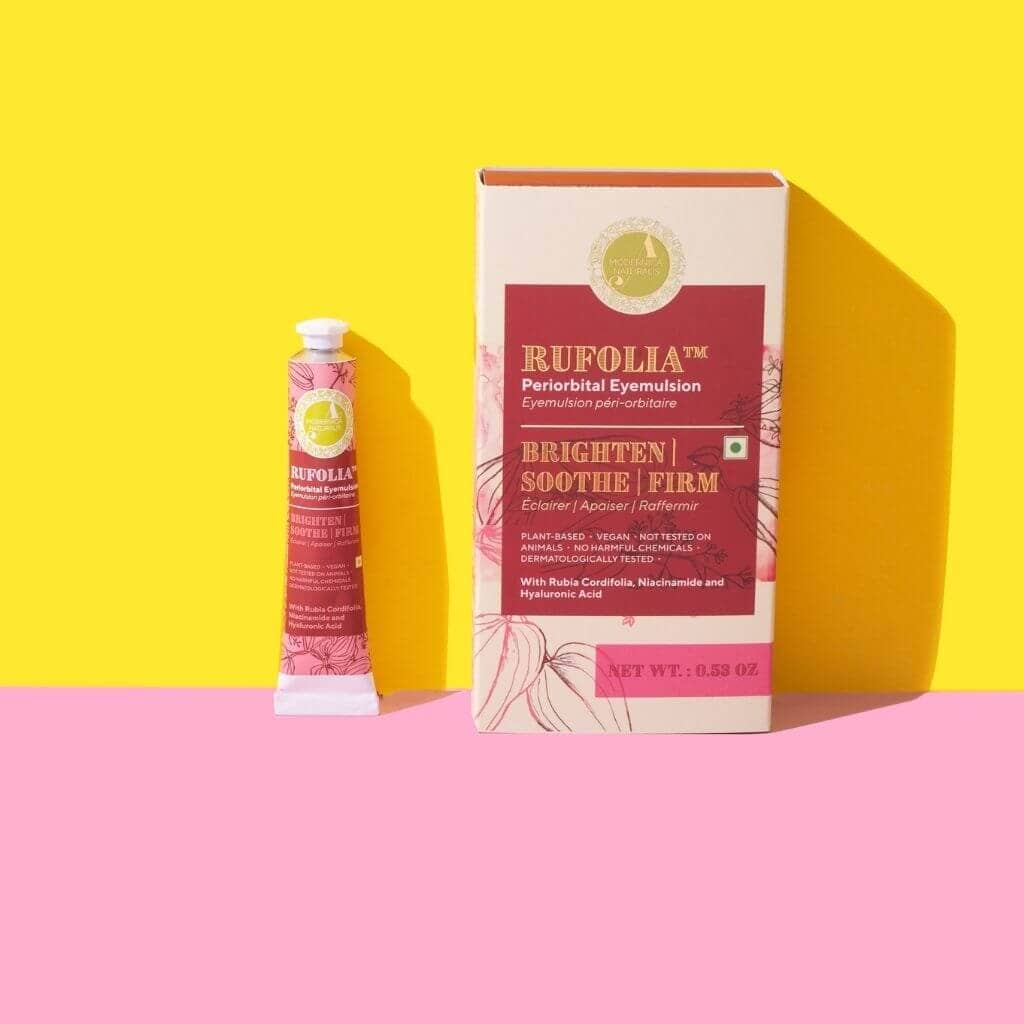 Rufolia Periorbital Eyemulsion - Brighten, Soothe &amp; Firm Under-Eyes with Manjistha, Aloe Vera, Niacinamide &amp; Hyaluronic Acid Eye Cream A Modernica Naturalis 
